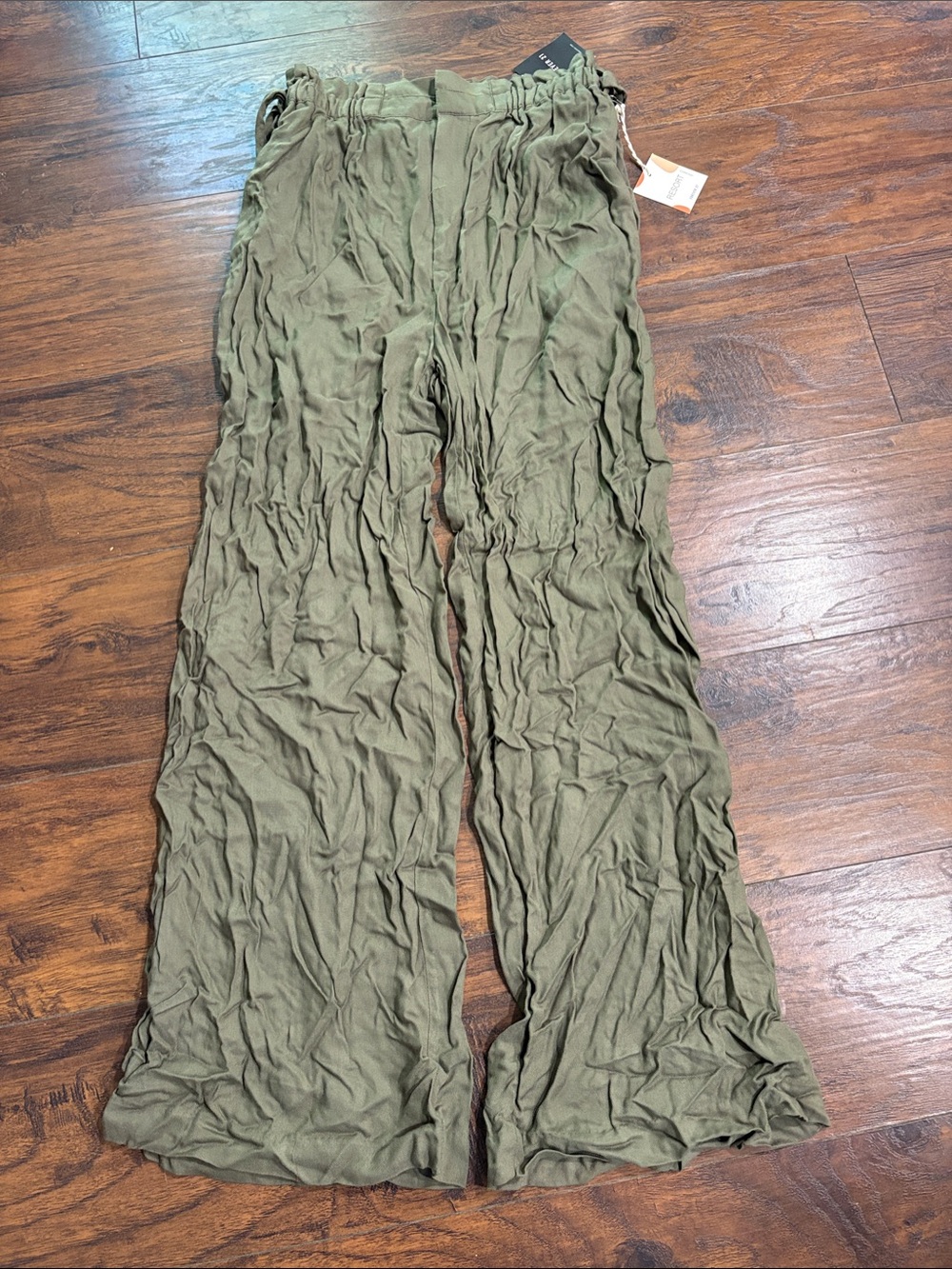 H&M Olive Green Crinkle Wide-Leg Pants